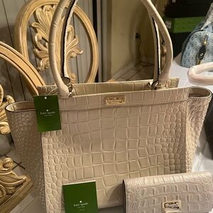 Kate Spade Ivory Croc-Embossed Tote